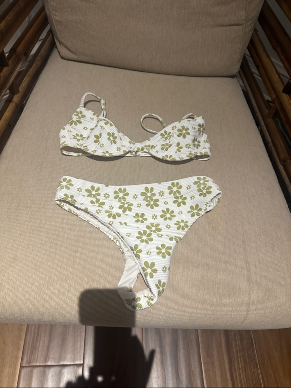Billabong White Bikini with Olive Green Floral Print